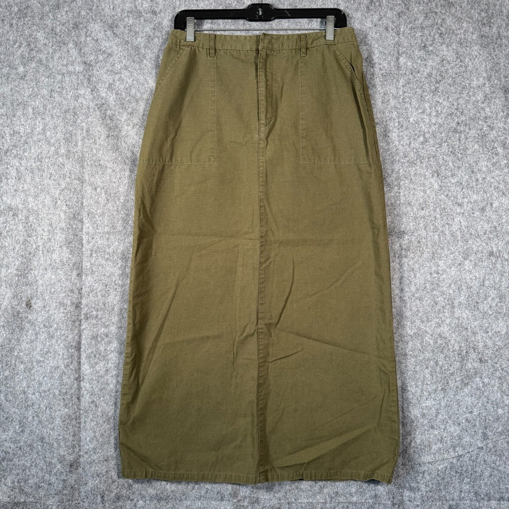 Y2K Vintage Maxi Skirt Womens 10 Utility Ripstop Army Green Grunge Safari Sporty